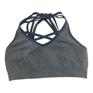 Reebok Sports Bra Womens Small Gray Seamless Strappy Back Racerback Yoga Workout